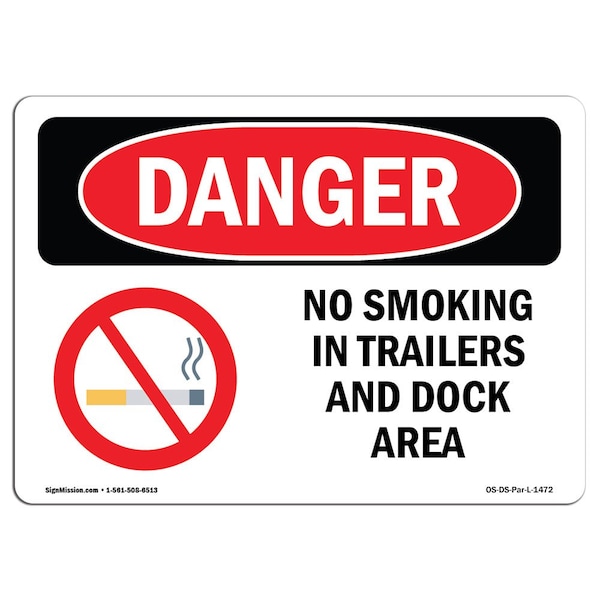 OSHA Sign, No Smoking In Trailers & Dock Area, 5in X 3.5in, 10PK, 3.5" W, 5" L, Landscape, PK10